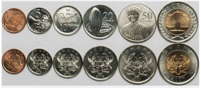 Ghana set 6 monede 2007-2016: 1,5,10,20,50 Pesewas, 1 Cedi, UNC [1]