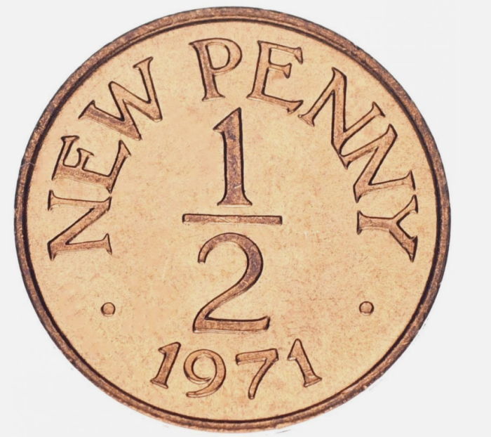 Guernsey 1/2 new penny 1971, UNC, mica pata [2]