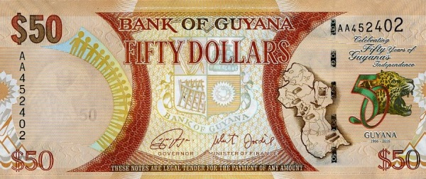 Guyana, 50 Dolari 2016 (aniversara: 50 ani Independenta), necirculata [2]