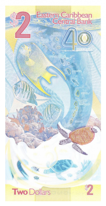 Insulele Caraibe 2 Dolari 2023, necirculata ( polimer, aniversara ) [2]