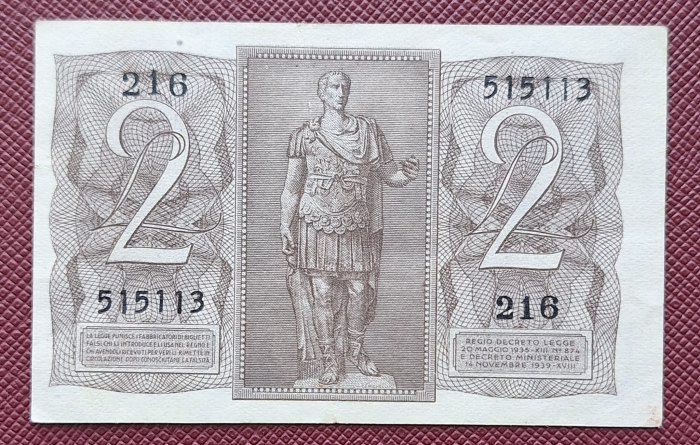 Italia 2 lire 1939, circulata, stare foarte buna [2]