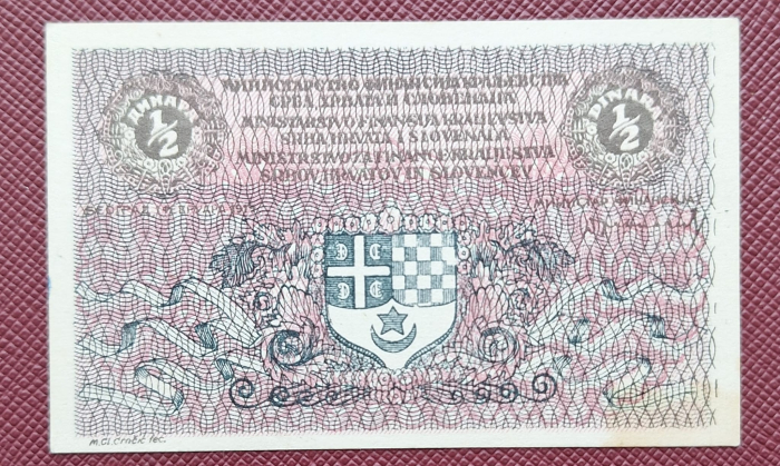 Iugoslavia 1/2 Dinar 1919, rara, UNC- [2]