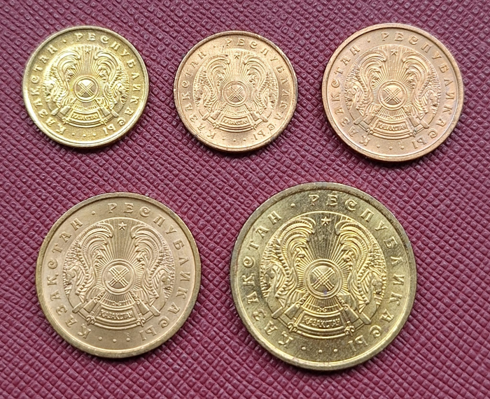 Kazakhstan set 5 monede 1993: 2,5,10,20,50 Tyin, necirculate [2]