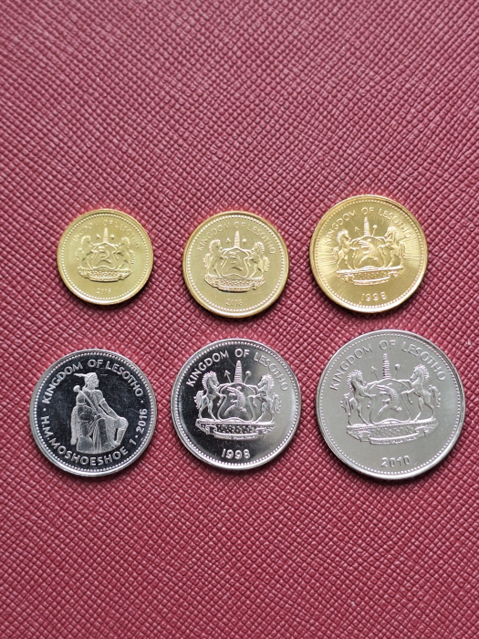 Lesotho 6 monede set 1998-2018: 10,20,50 Lisente, 1,2,5 Maloti,  UNC [2]
