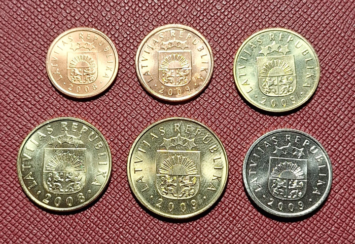 Letonia 6 monede set 2008-2009: 1,2,5,10,20,50 Santimi, UNC [2]