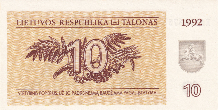 Lituania, 10 Talonas 1992, aproape necirculata [2]