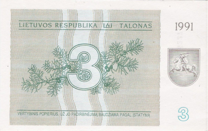 Lituania 3 Talonas 1991, necirculata [2]
