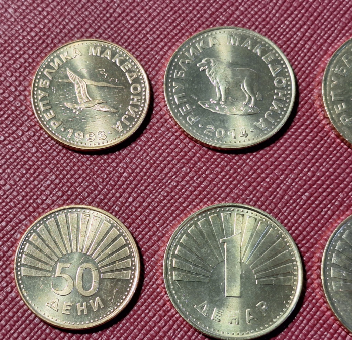 Macedonia 4 monede 1993-2014: 50 Deni 1993, 1,2,5 Dinari, Animale/Pasari, UNC [3]