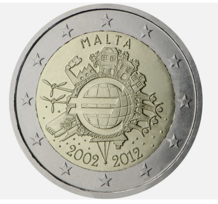 Malta 2 euro 2012, 10 ani de la introducerea Euro, UNC [1]