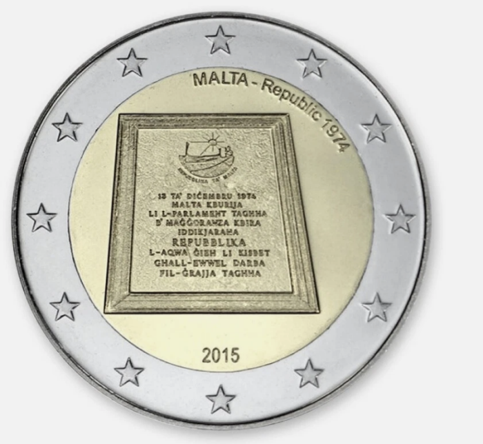 Malta 2 euro 2015, Proclamarea Republicii Malta - 1974, UNC [1]