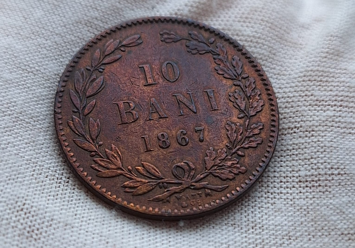 Romania, 10 Bani 1867 Watt&Co, Regele Carol I, primul sistem monetar [1]