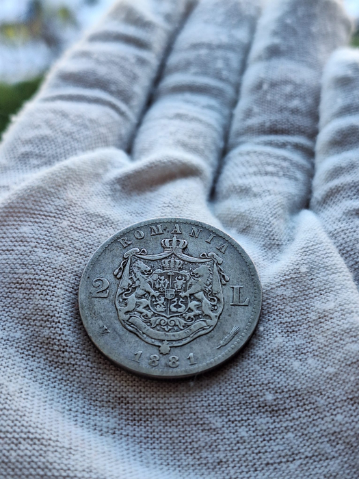 Moneda Romania, 2 Lei 1881 ag, Regele Carol I [3]
