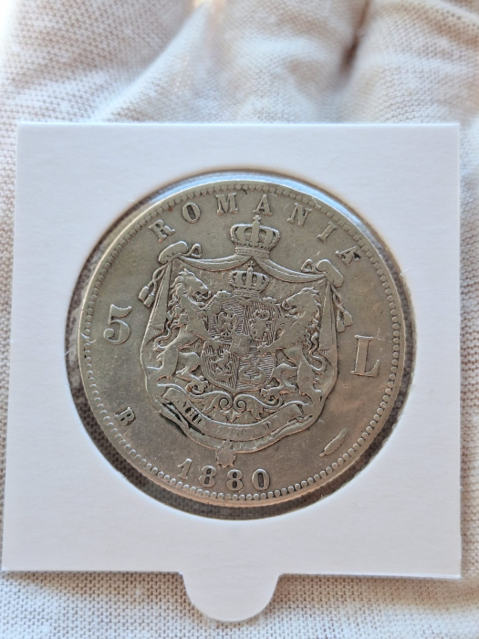 Moneda Romania, 5 lei 1880, Carol I Domnul [2]