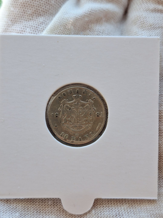 Moneda Romania, 50 Bani 1881 ag, Regele Carol I [5]