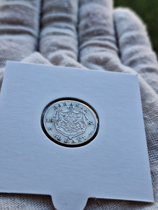 Moneda Romania, 50 Bani 1881 ag, Regele Carol I [3]