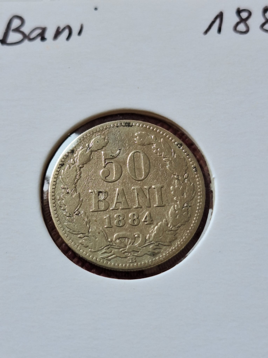Moneda Romania, 50 Bani 1884 ag, Regele Carol I [2]
