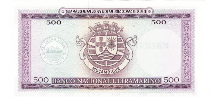 Mozambic 500 Escudos 1967, aproape necirculata, Escudos Caldas Xavier [2]