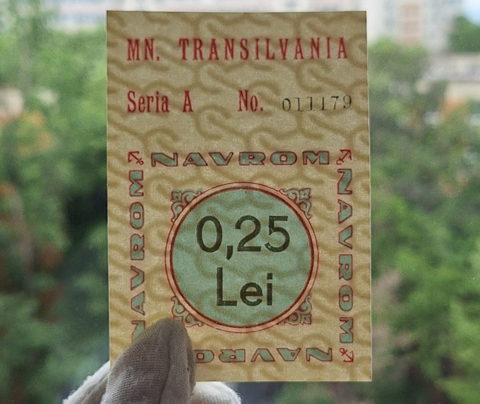 Navrom Transilvania tichet 0,25 Lei, Seria A 011179, rar [3]