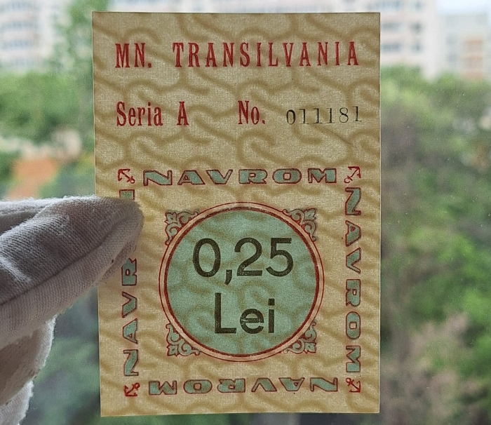 Navrom Transilvania tichet 0,25 Lei, Seria A 011181, rar [3]
