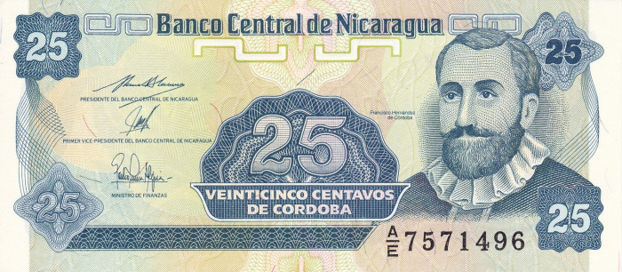 Nicaragua 25 centavos 1991, Francisco Hernandez de Cordoba, necirculata [1]