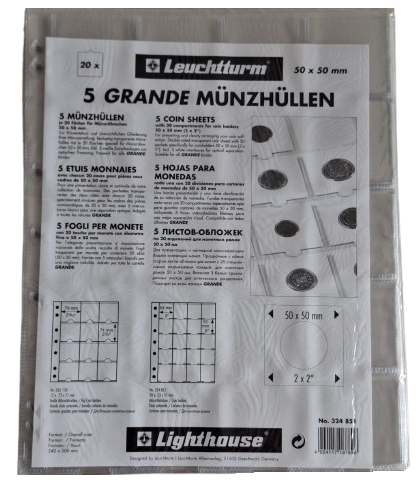 Pachet 5 Folii Grande MK20 (A4), pentru monede în cartonașe, 50X50 mm [2]