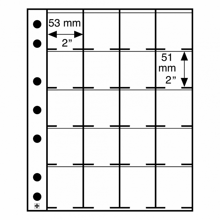 Pachet 5 Folii Grande MK20 (A4), pentru monede în cartonașe, 50X50 mm [1]