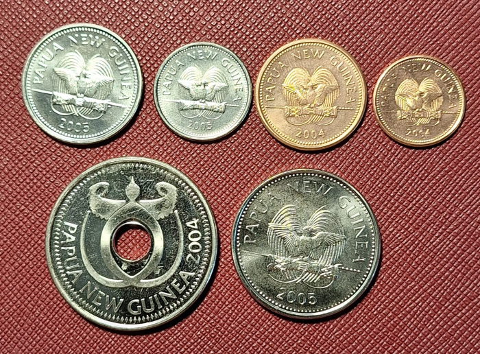 Papua Noua Guinee set 6 monede: 1 2 5 10 20 TOEA 1 KINA 2004 2005, UNC [2]