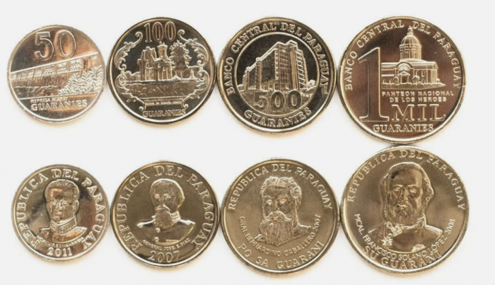 Paraguay set 4 monede 2007-2012: 50,100,500,1000 Guaranies, UNC [1]