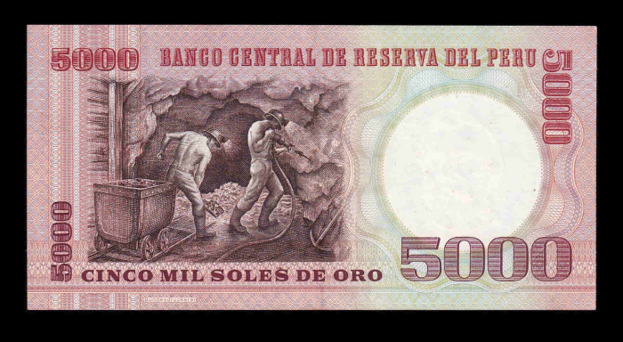 Peru 5000 Soles de Oro 1985, Francisco Bolognesi, aproape necirculata [2]