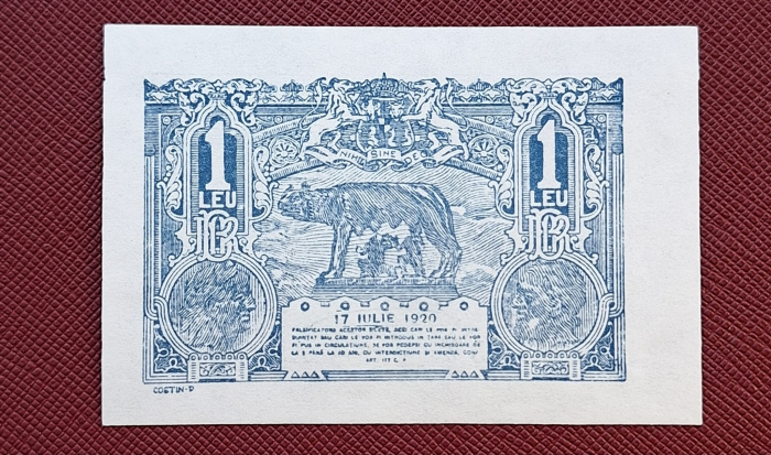 Romania, 1 leu 1920, Lupoaica, necirculata [2]