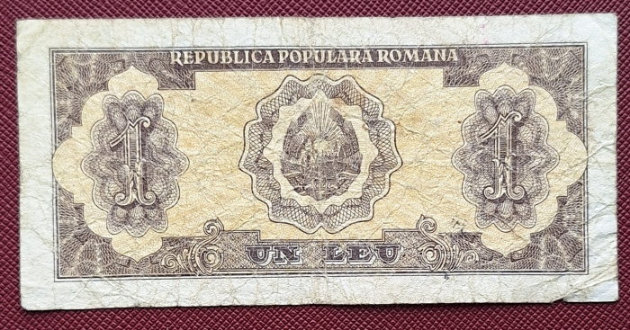 Romania, 1 leu 1952, seria f 100 / 382408, circulata [2]