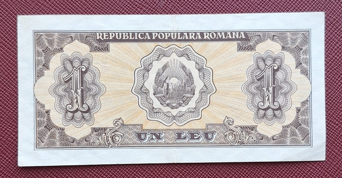 Romania, 1 leu 1952, seria t 104 / 922304, circulata [2]