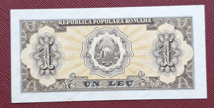 Romania, 1 leu 1952, seria a 4 / 753242, aproape necirculata [2]