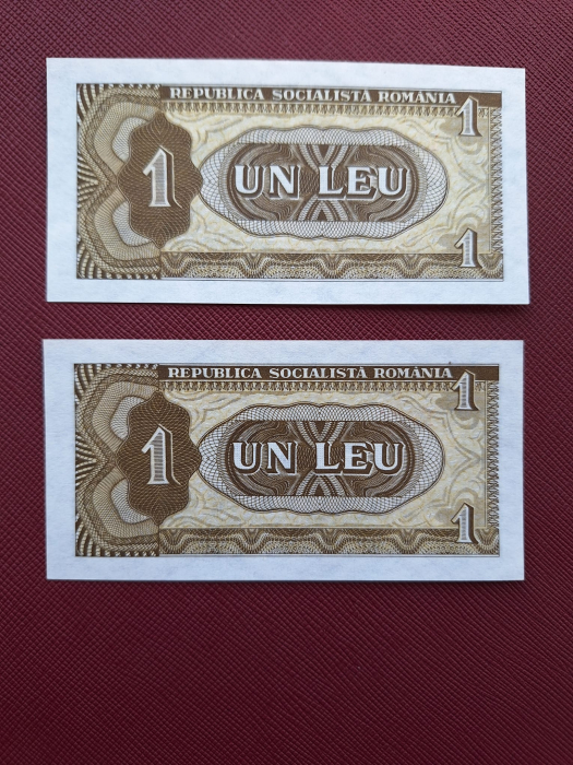 Romania 1 leu 1966, 2 consecutive, seriile F.0029/630887-630888, UNC [2]