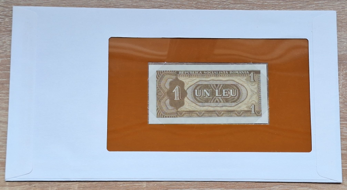 Romania 1 leu 1966, seria A.0037/118550, necirculata, in folder de prezentare, rara [2]