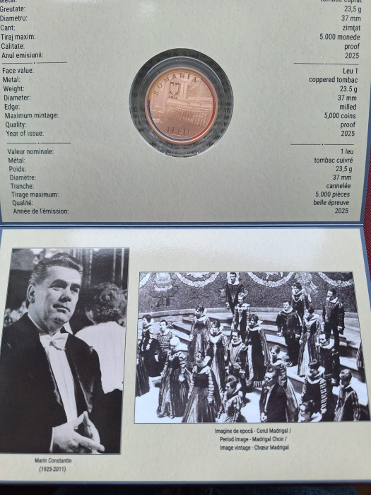 Romania, 1 Leu 2025 - Centenar Marin Constantin, Corul Madrigal, tombac [2]