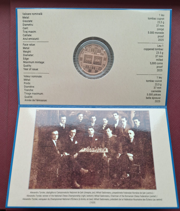 Romania, 1 Leu 2025 - Centenarul Federatiei Romane de Sah, tombac [4]