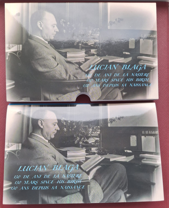 Romania, 1 Leu 2025 - Lucian Blaga, 130 ani de la nastere, tombac, prima moneda colorata [5]