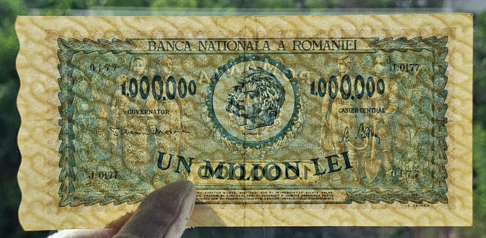 Romania 1 milion lei 1947, seria J.0177/0177, stare buna [3]