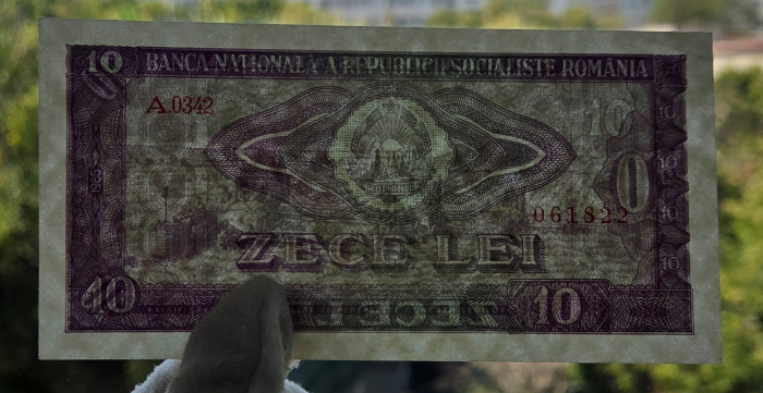 Romania 10 LEI 1966, seria A.0342/061822, aproape necirculata [3]
