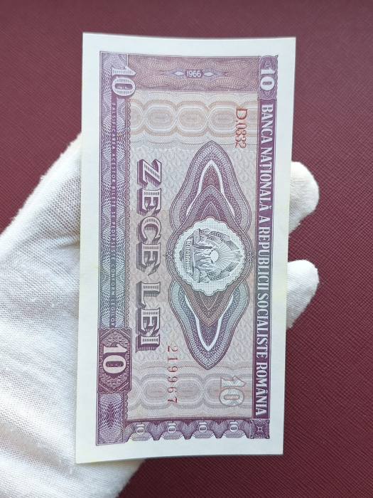Romania 10 LEI 1966, seria D.0332/219967, aproape necirculata [6]