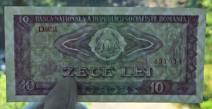 Romania 10 LEI 1966, seria D.0251/431514, aproape necirculata [3]
