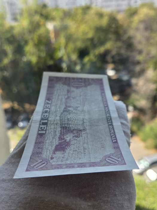 Romania 10 LEI 1966, seria E.0092/075402, aproape necirculata [5]