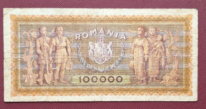 Romania 100,000 lei 1947, Traian si Decebal, circulata [2]