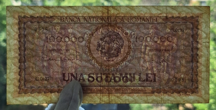 Romania 100,000 lei 1947, Traian si Decebal, circulata, stare buna [3]
