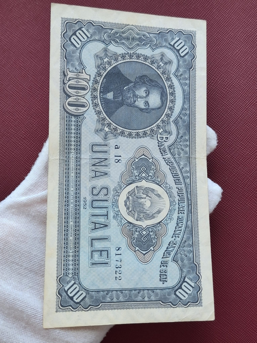 Romania 100 lei 1952, seria a 18/ 817322, stare foarte buna [7]