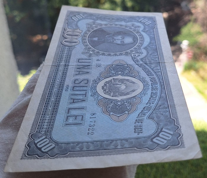 Romania 100 lei 1952, seria a 18/ 817322, stare foarte buna [4]