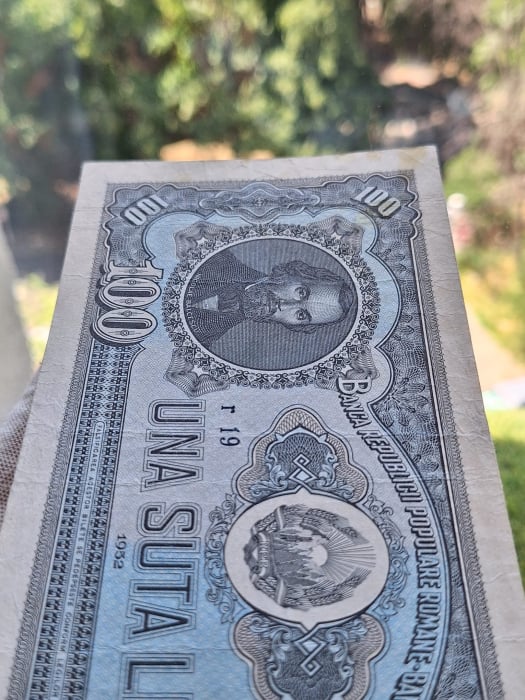 Romania 100 lei 1952, seria r19/ 679450, stare buna [5]