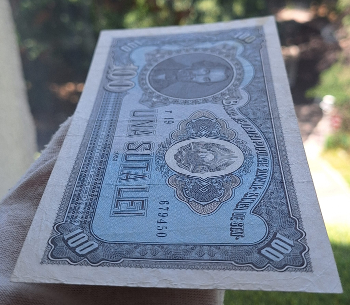 Romania 100 lei 1952, seria r19/ 679450, stare buna [4]