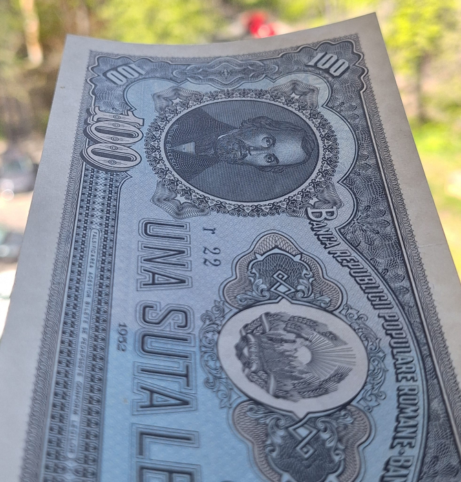 Romania 100 lei 1952, seria r22/ 056445, UNC- [5]
